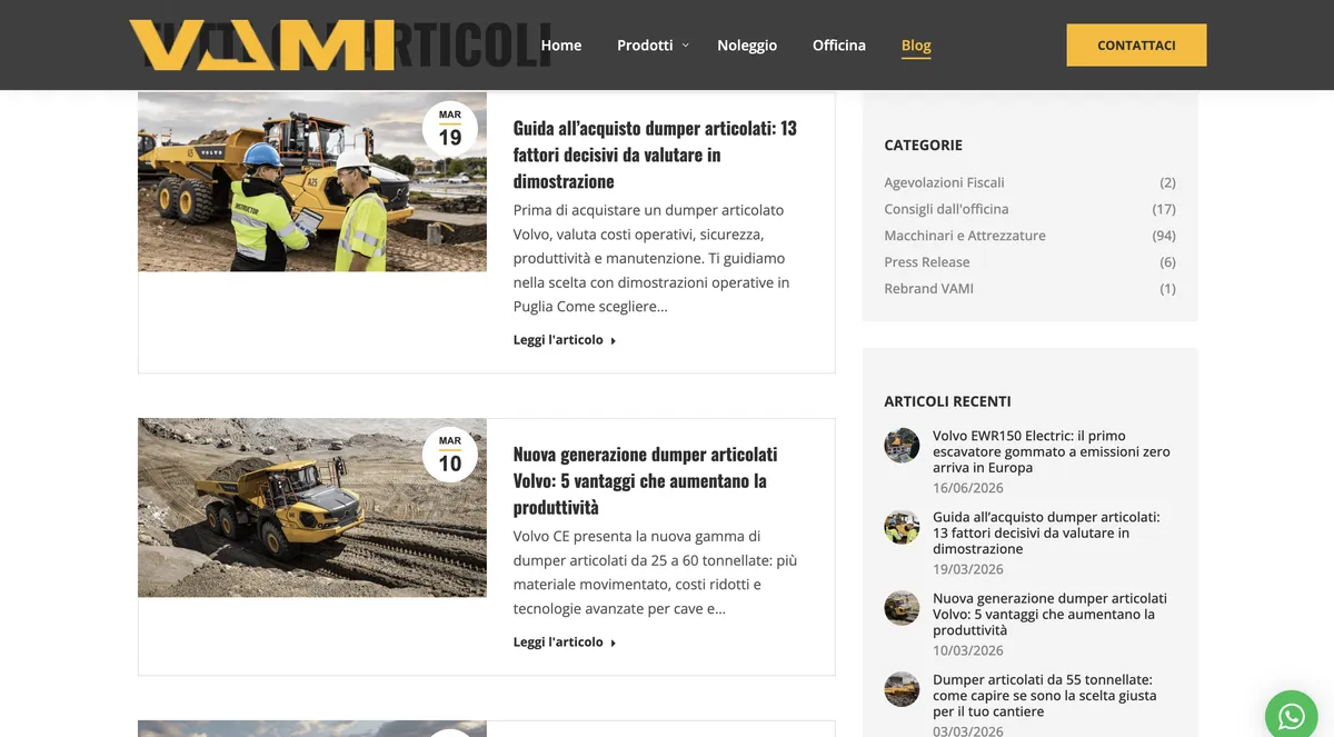 Il lavoro per Vami, su desktop